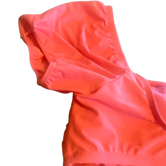 TIME & TRU Large 12-14 Peach Glow Halter Puff Sleeve Bikini TOP NWT - Picture 7 of 8